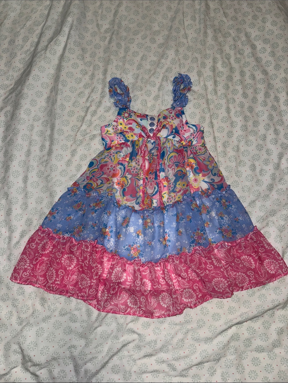 Jona Michelle Pink Blue Multicolor Floral Tiered Sundress
